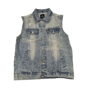 Southpole Denim Trucker Vest Mens Medium Acid‎ Wash Jean Distressed Blue Biker